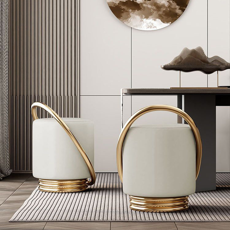 Contemporary Nordic Cylinder Iron Synthetic Leather Vanity Stool Backless Armless For Bedroom