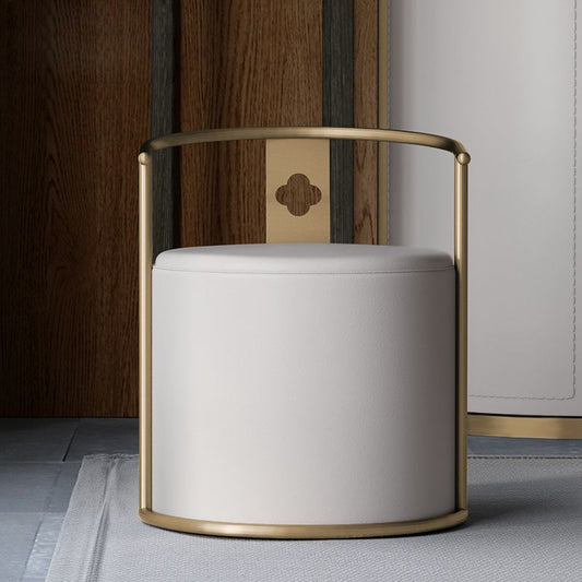 Contemporary Scandinavian Cylinder Stainless Steel Microfiber Leather Vanity Stool Backrest Armless For Bedroom