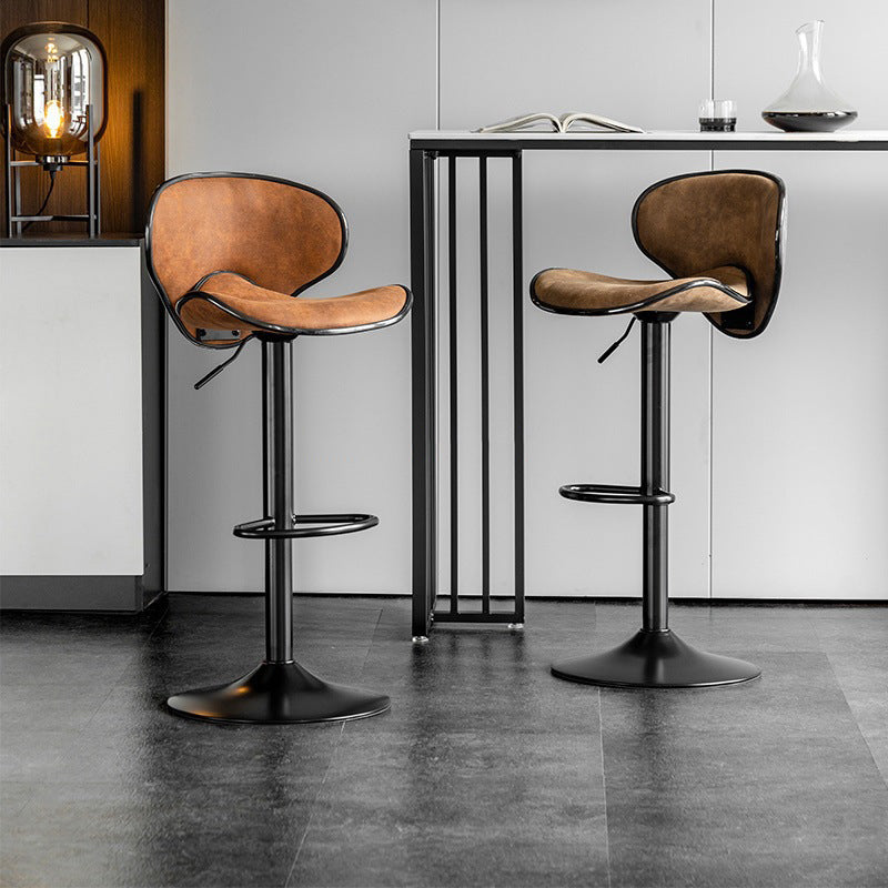 Contemporary Scandinavian Round Base Technology Fabric Iron Bar Stool Backrest Armless For Dining Room