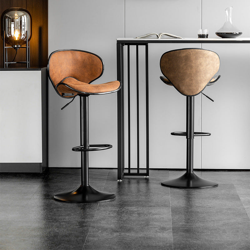 Contemporary Scandinavian Round Base Technology Fabric Iron Bar Stool Backrest Armless For Dining Room