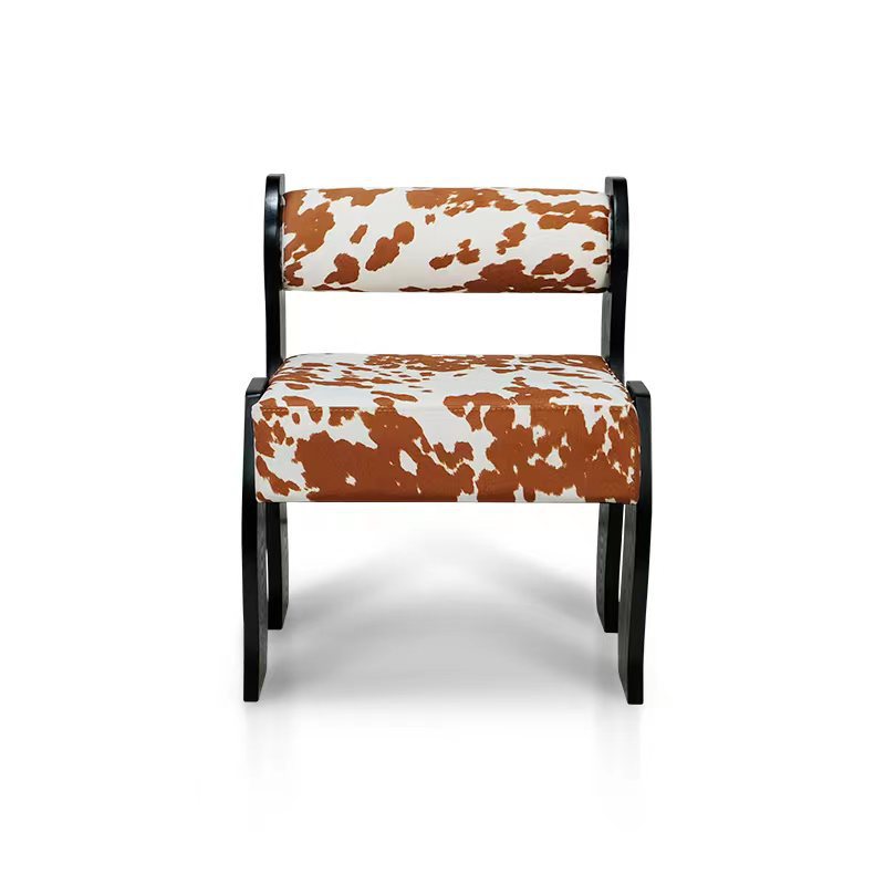 Traditional French Square Cylinder Wave Frame Fabric Willow Wood Vanity Stool Backrest Armless For Bedroom