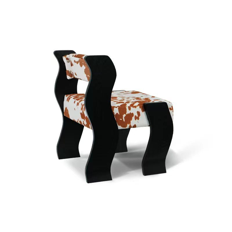 Traditional French Square Cylinder Wave Frame Fabric Willow Wood Vanity Stool Backrest Armless For Bedroom