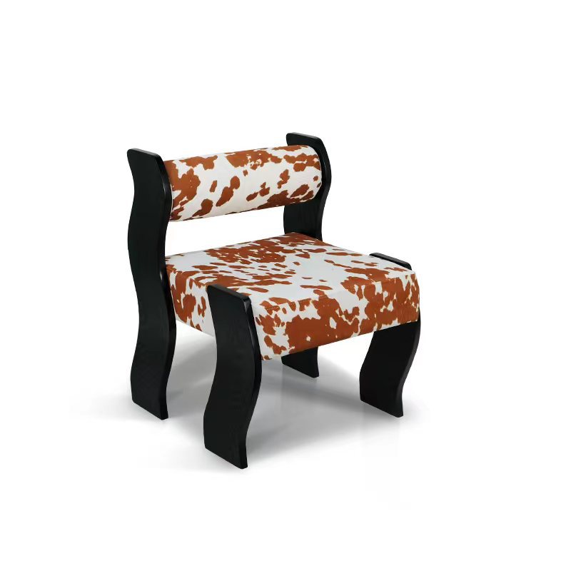 Traditional French Square Cylinder Wave Frame Fabric Willow Wood Vanity Stool Backrest Armless For Bedroom