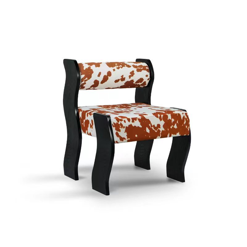 Traditional French Square Cylinder Wave Frame Fabric Willow Wood Vanity Stool Backrest Armless For Bedroom