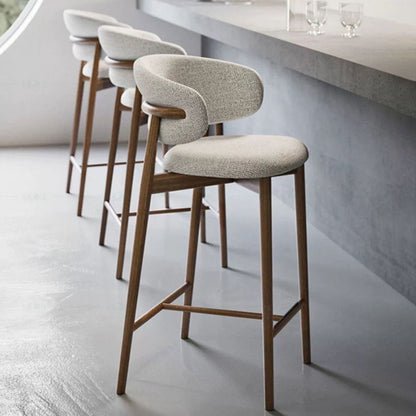 Contemporary Simplicity Solid Wood Cotton Linen Bar Stool Backrest Armless For Dining Room