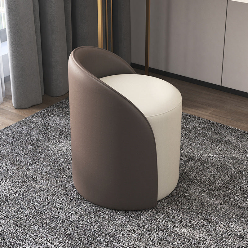 Contemporary Nordic Cylinder PU Leather Solid Wood Vanity Stool Backrest Armless For Bedroom