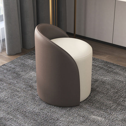 Contemporary Nordic Cylinder PU Leather Solid Wood Vanity Stool Backrest Armless For Bedroom
