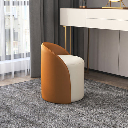 Contemporary Nordic Cylinder PU Leather Solid Wood Vanity Stool Backrest Armless For Bedroom