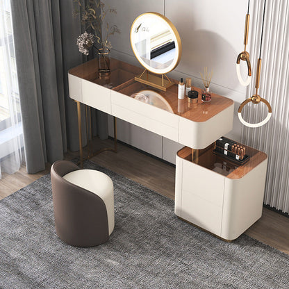 Contemporary Nordic Cylinder PU Leather Solid Wood Vanity Stool Backrest Armless For Bedroom