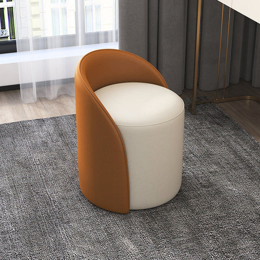 Contemporary Nordic Cylinder PU Leather Solid Wood Vanity Stool Backrest Armless For Bedroom