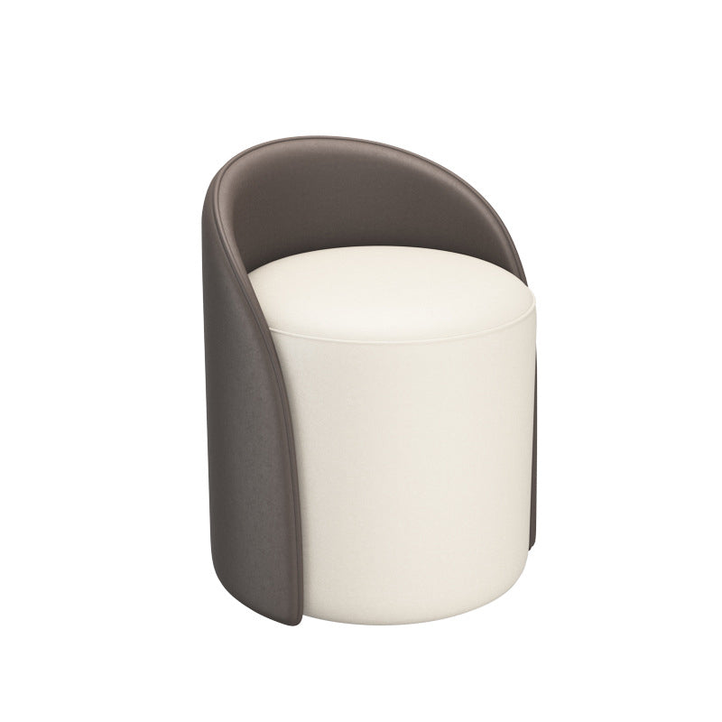 Contemporary Nordic Cylinder PU Leather Solid Wood Vanity Stool Backrest Armless For Bedroom