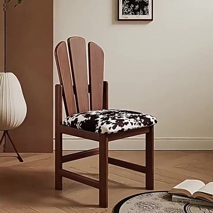 Traditional French Square Peacock Backrest Spot Fabric Cushion Solid Wood Vanity Stool Armless For Bedroom