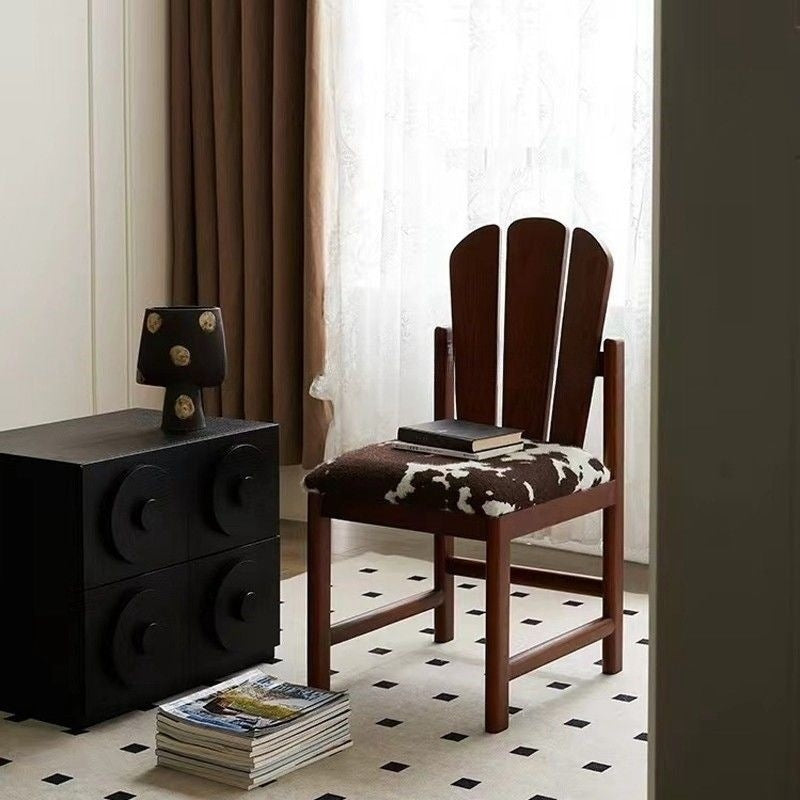 Traditional French Square Peacock Backrest Spot Fabric Cushion Solid Wood Vanity Stool Armless For Bedroom