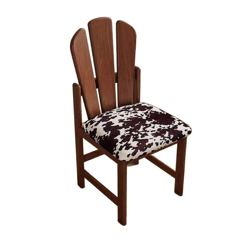 Traditional French Square Peacock Backrest Spot Fabric Cushion Solid Wood Vanity Stool Armless For Bedroom