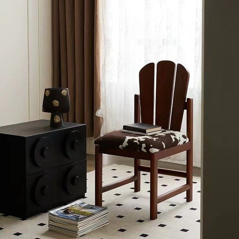 Traditional French Square Peacock Backrest Spot Fabric Cushion Solid Wood Vanity Stool Armless For Bedroom