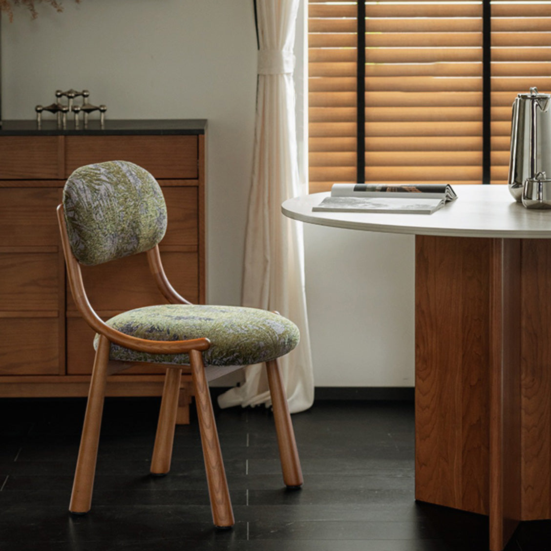 Traditional French Curve Fabric Ash Solid Wood Dining Chair Backrest Armless For Dining Room