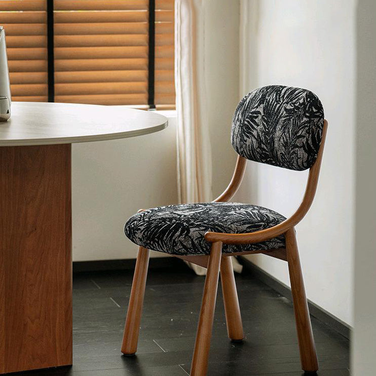 Traditional French Curve Fabric Ash Solid Wood Dining Chair Backrest Armless For Dining Room