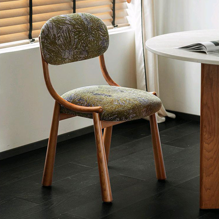 Traditional French Curve Fabric Ash Solid Wood Dining Chair Backrest Armless For Dining Room