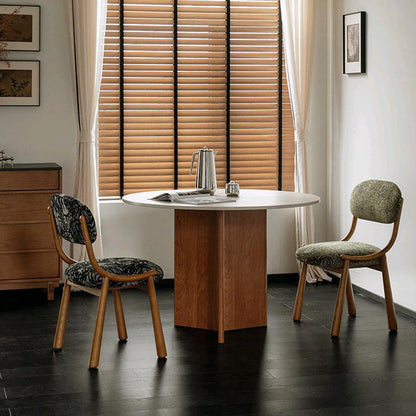 Traditional French Curve Fabric Ash Solid Wood Dining Chair Backrest Armless For Dining Room