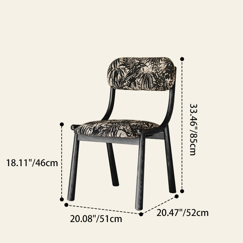 Traditional French Curve Fabric Ash Solid Wood Dining Chair Backrest Armless For Dining Room