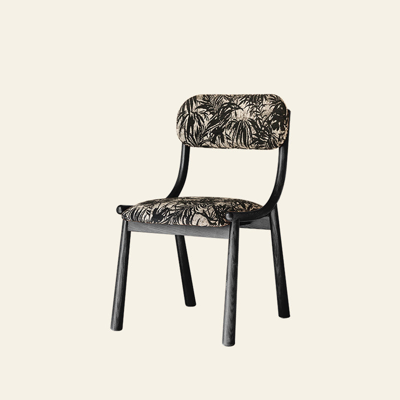 Traditional French Curve Fabric Ash Solid Wood Dining Chair Backrest Armless For Dining Room