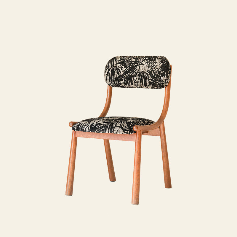 Traditional French Curve Fabric Ash Solid Wood Dining Chair Backrest Armless For Dining Room