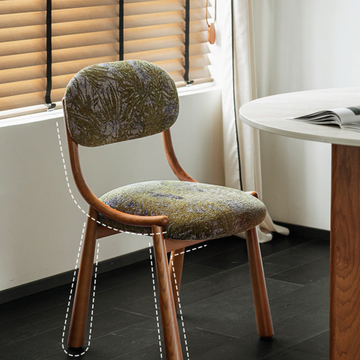 Traditional French Curve Fabric Ash Solid Wood Dining Chair Backrest Armless For Dining Room