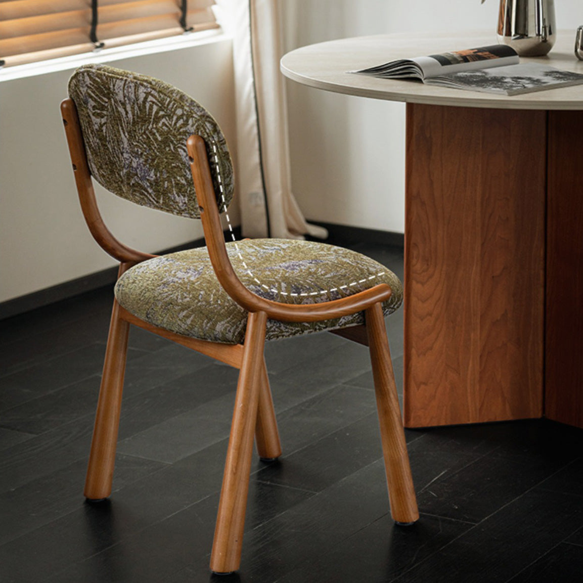 Traditional French Curve Fabric Ash Solid Wood Dining Chair Backrest Armless For Dining Room