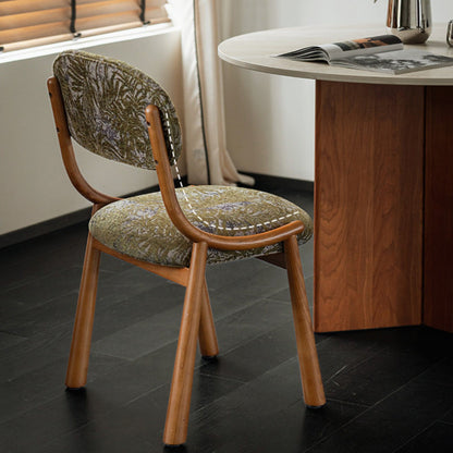 Traditional French Curve Fabric Ash Solid Wood Dining Chair Backrest Armless For Dining Room