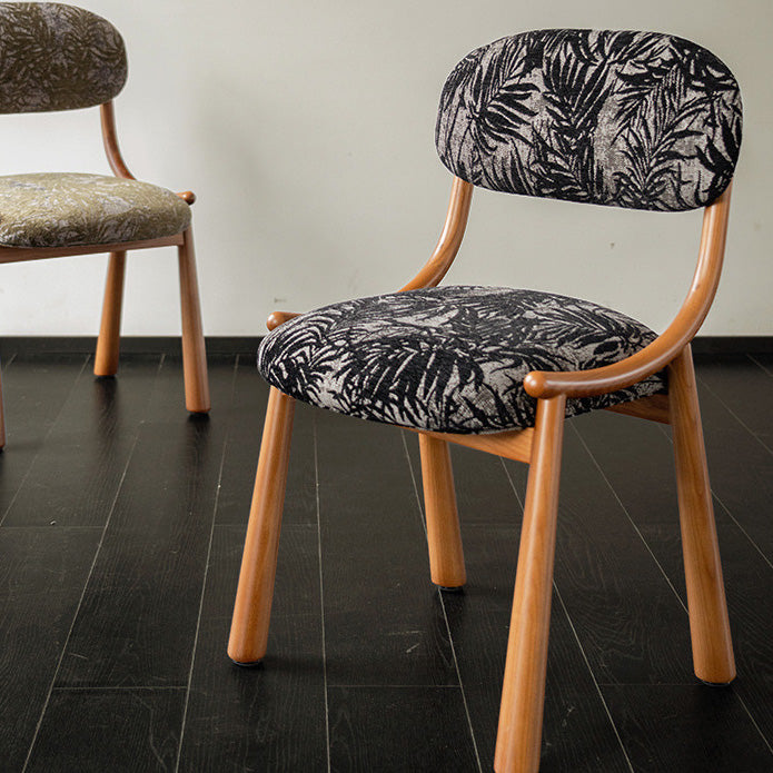 Traditional French Curve Fabric Ash Solid Wood Dining Chair Backrest Armless For Dining Room
