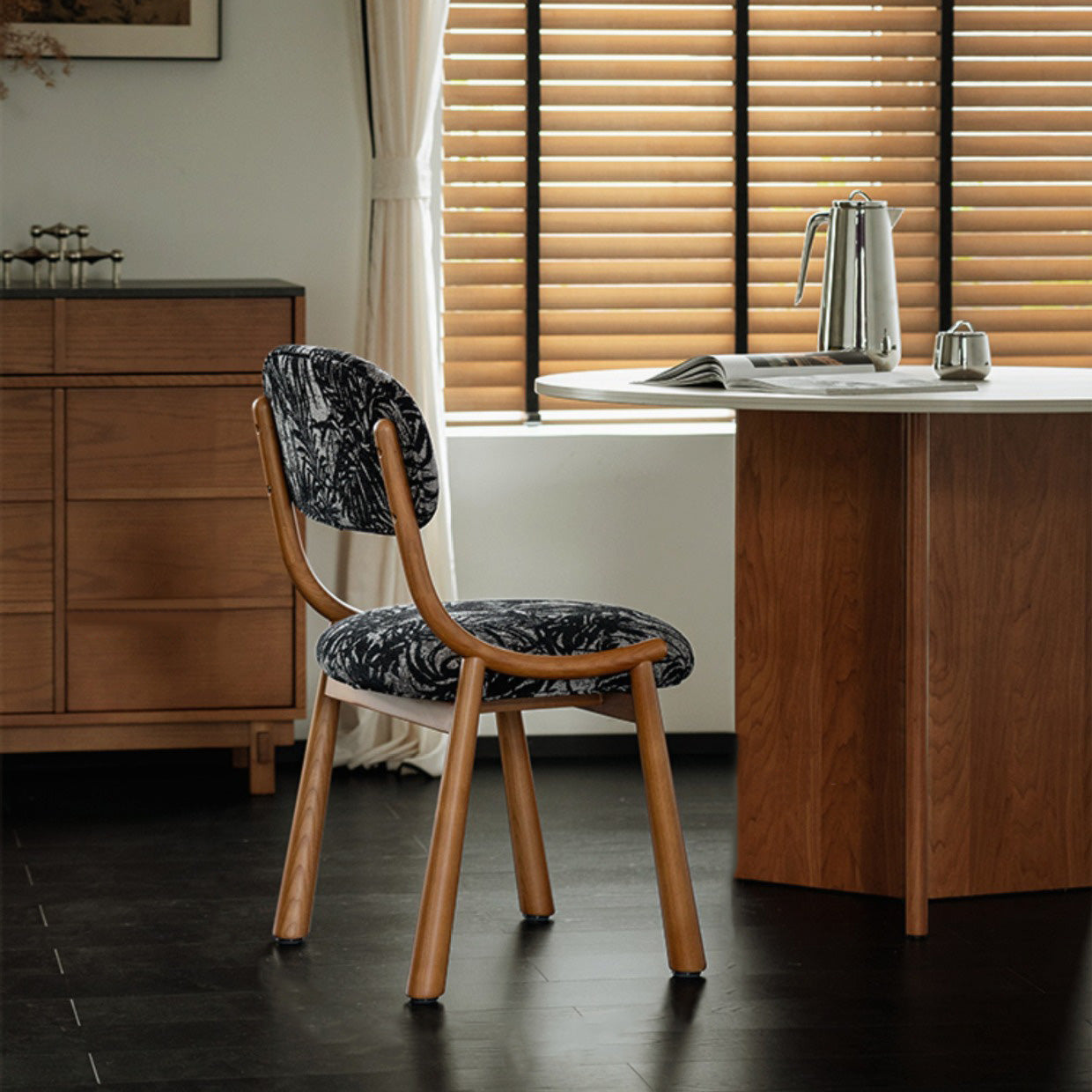 Traditional French Curve Fabric Ash Solid Wood Dining Chair Backrest Armless For Dining Room