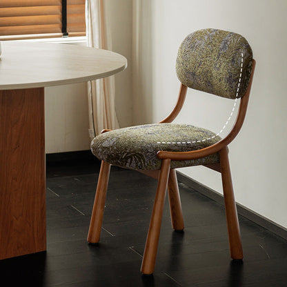 Traditional French Curve Fabric Ash Solid Wood Dining Chair Backrest Armless For Dining Room