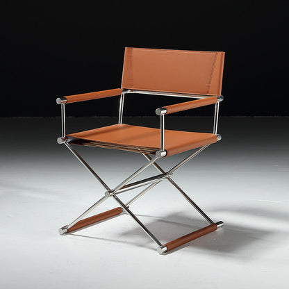 Modern Minimalist Square Cross Faux Saddle Leather Stainless Steel Dining Chair Backrest Armrest For Dining Room