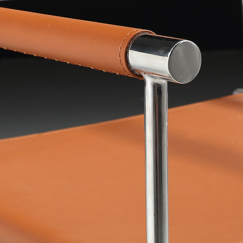 Modern Minimalist Square Cross Faux Saddle Leather Stainless Steel Dining Chair Backrest Armrest For Dining Room