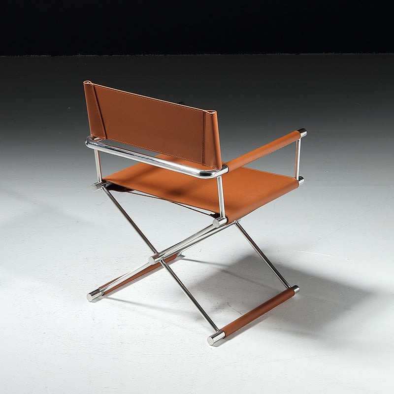 Modern Minimalist Square Cross Faux Saddle Leather Stainless Steel Dining Chair Backrest Armrest For Dining Room