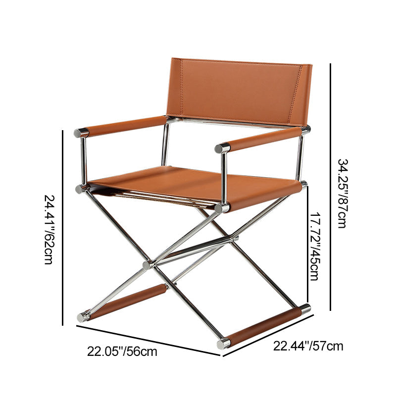 Modern Minimalist Square Cross Faux Saddle Leather Stainless Steel Dining Chair Backrest Armrest For Dining Room