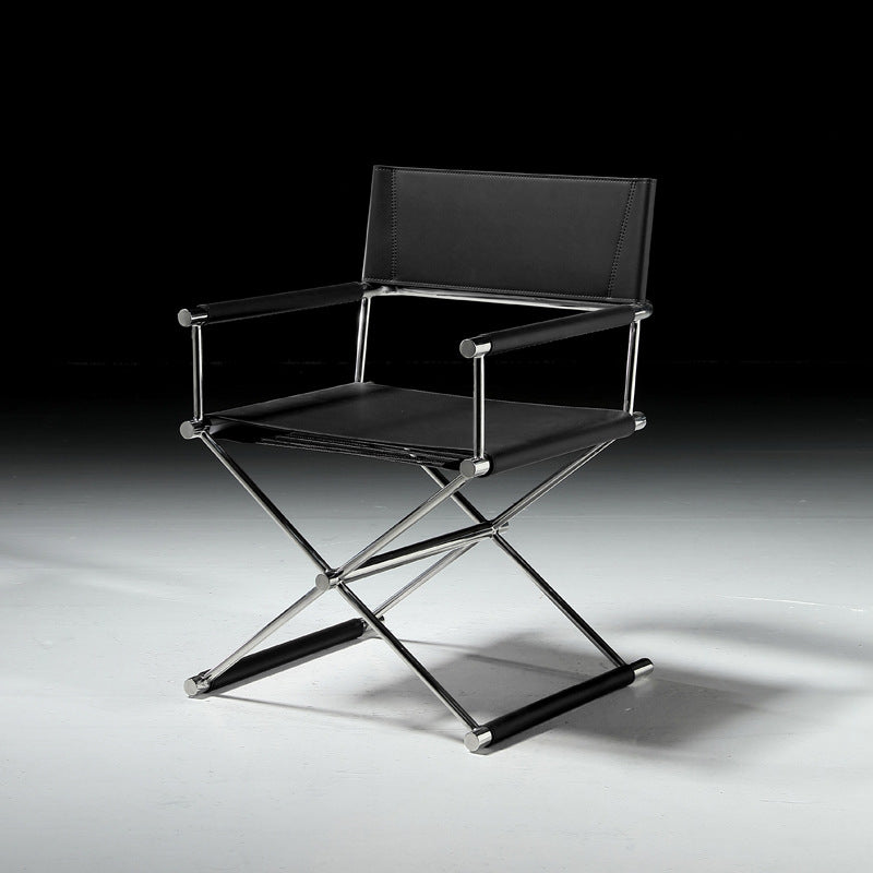Modern Minimalist Square Cross Faux Saddle Leather Stainless Steel Dining Chair Backrest Armrest For Dining Room