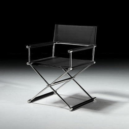 Modern Minimalist Square Cross Faux Saddle Leather Stainless Steel Dining Chair Backrest Armrest For Dining Room