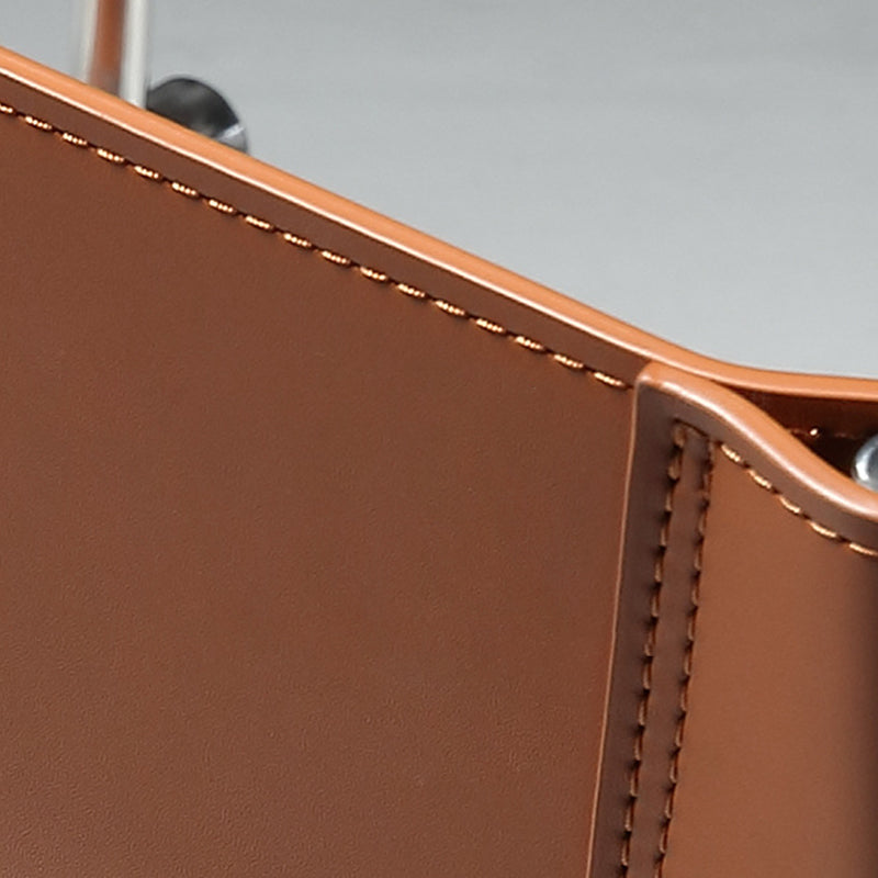 Modern Minimalist Square Cross Faux Saddle Leather Stainless Steel Dining Chair Backrest Armrest For Dining Room