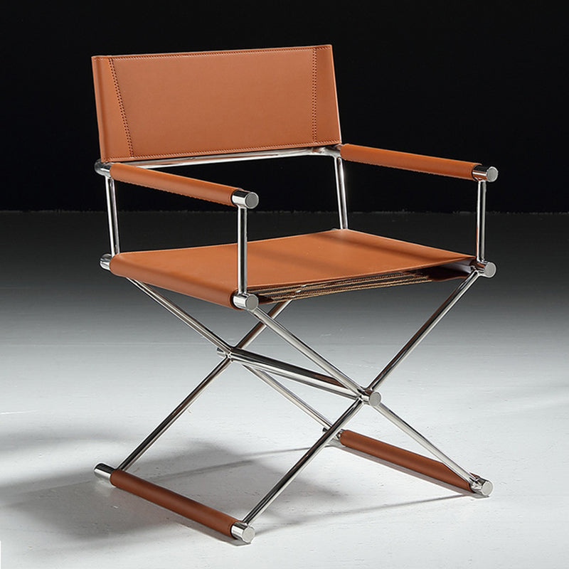 Modern Minimalist Square Cross Faux Saddle Leather Stainless Steel Dining Chair Backrest Armrest For Dining Room