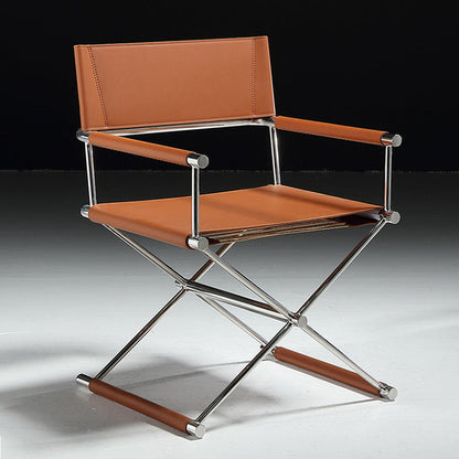 Modern Minimalist Square Cross Faux Saddle Leather Stainless Steel Dining Chair Backrest Armrest For Dining Room