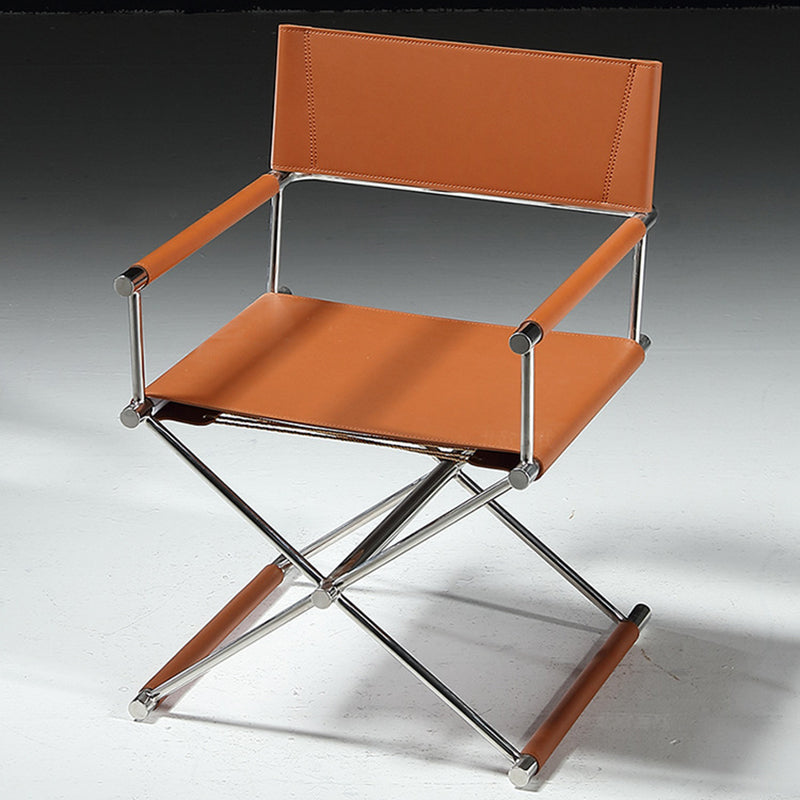 Modern Minimalist Square Cross Faux Saddle Leather Stainless Steel Dining Chair Backrest Armrest For Dining Room
