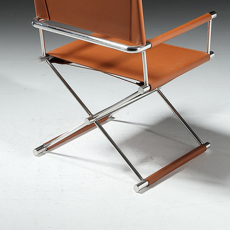 Modern Minimalist Square Cross Faux Saddle Leather Stainless Steel Dining Chair Backrest Armrest For Dining Room