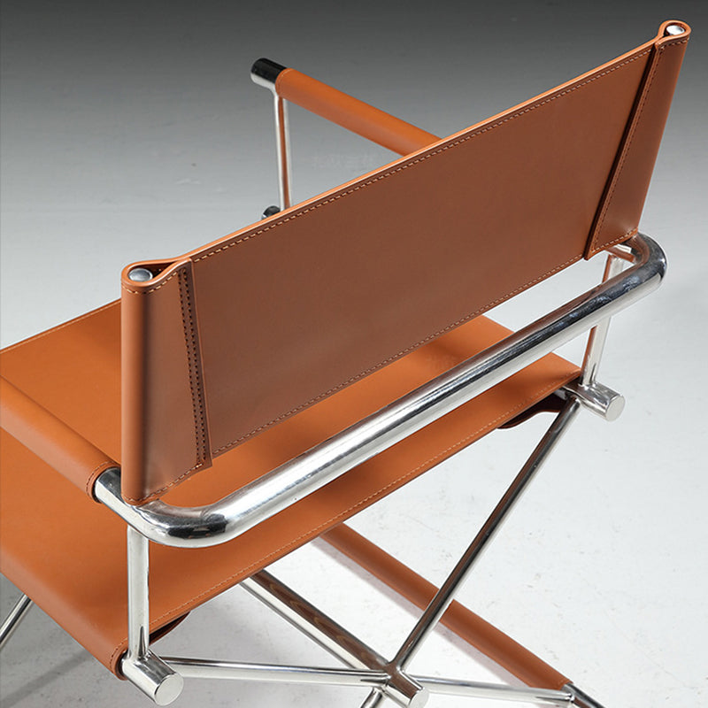 Modern Minimalist Square Cross Faux Saddle Leather Stainless Steel Dining Chair Backrest Armrest For Dining Room