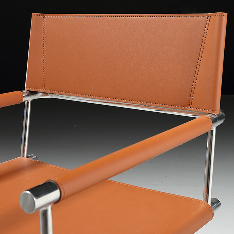 Modern Minimalist Square Cross Faux Saddle Leather Stainless Steel Dining Chair Backrest Armrest For Dining Room