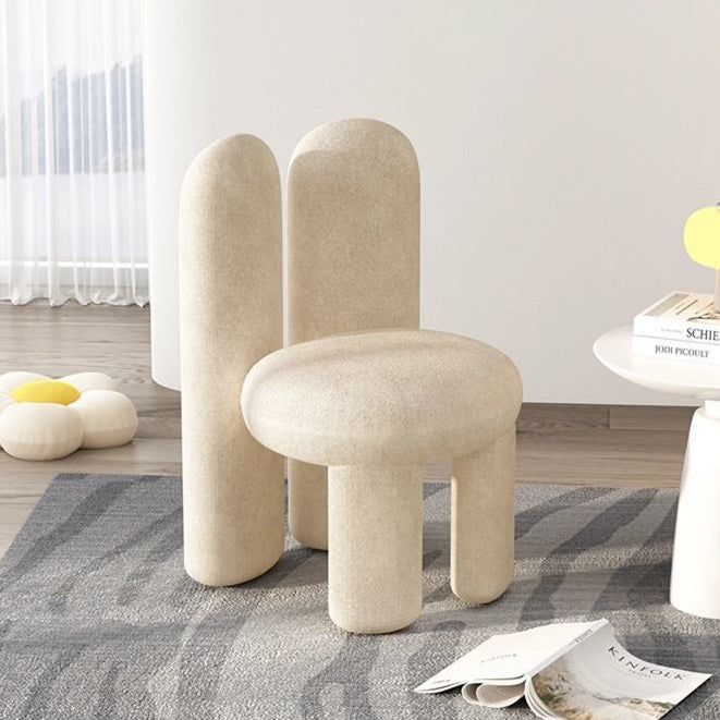 Contemporary Nordic Round Cylinder Rabbit Ears Lambswool Solid Wood Vanity Stool Backrest Armless For Bedroom