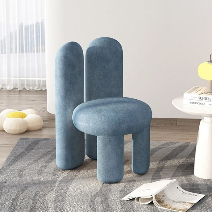 Contemporary Nordic Round Cylinder Rabbit Ears Lambswool Solid Wood Vanity Stool Backrest Armless For Bedroom