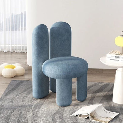 Contemporary Nordic Round Cylinder Rabbit Ears Lambswool Solid Wood Vanity Stool Backrest Armless For Bedroom