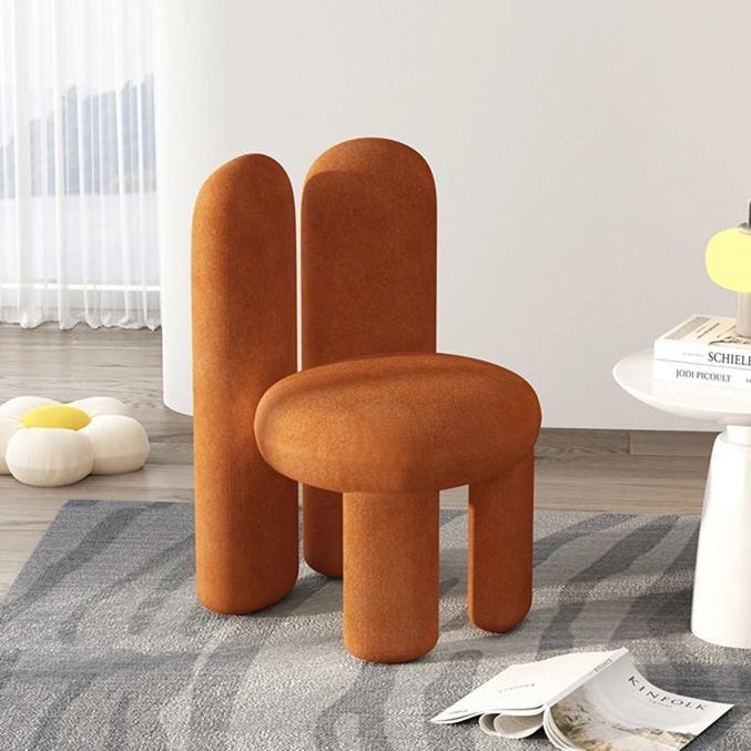Contemporary Nordic Round Cylinder Rabbit Ears Lambswool Solid Wood Vanity Stool Backrest Armless For Bedroom