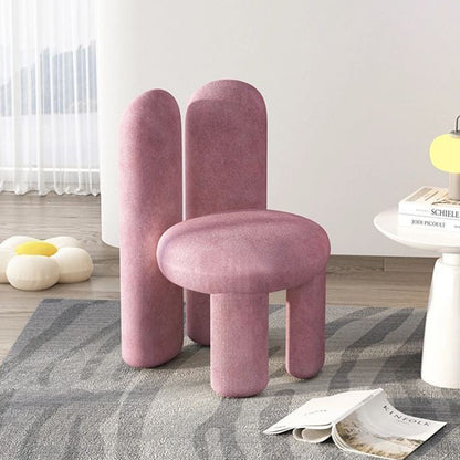 Contemporary Nordic Round Cylinder Rabbit Ears Lambswool Solid Wood Vanity Stool Backrest Armless For Bedroom